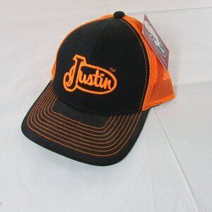 Justin Men's Logo Snapback Meshback Trucker Cap Hat - Orange/Black